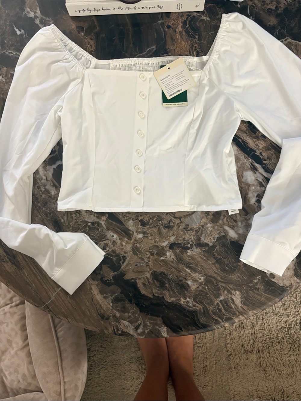 HALARA White Off-Shoulder Button-Front Top